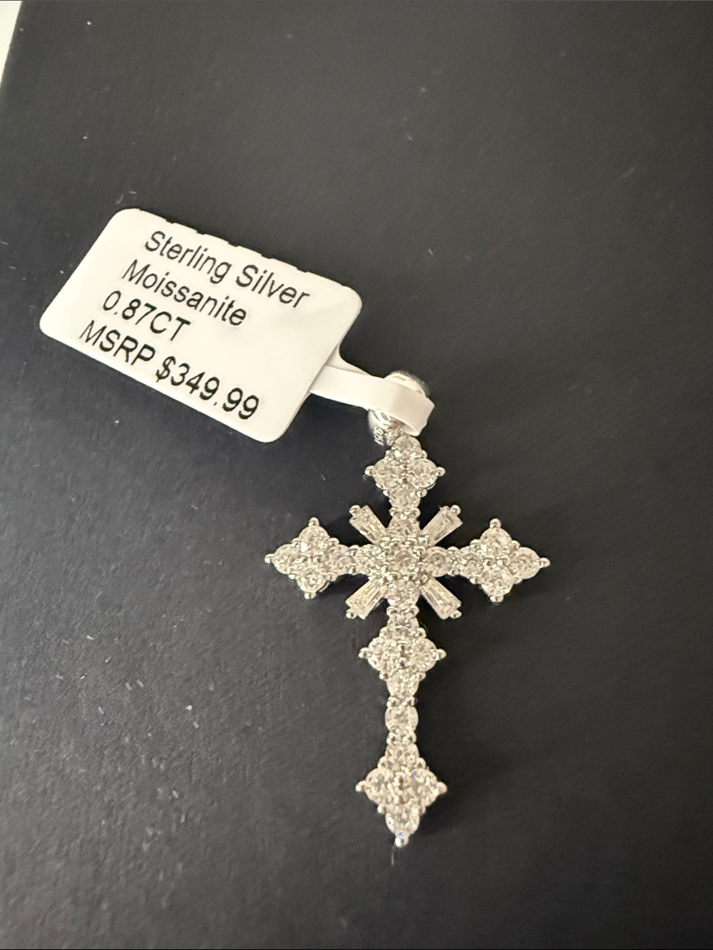 Sterling Silver Moissanite Cross Pendant - MSRP $349 FREE Box Chain Included